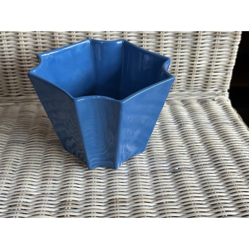 VINTAGE HAEGER BLUE GLAZE FLOWERPOT PLANTER 8-SIDED MODEL 3785 Octagon